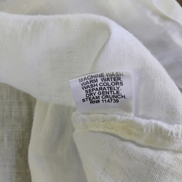 FLAX 100% Linen White Relaxed Fit Top Short Sleeve Summer Travel Size Large - Picture 10 of 14